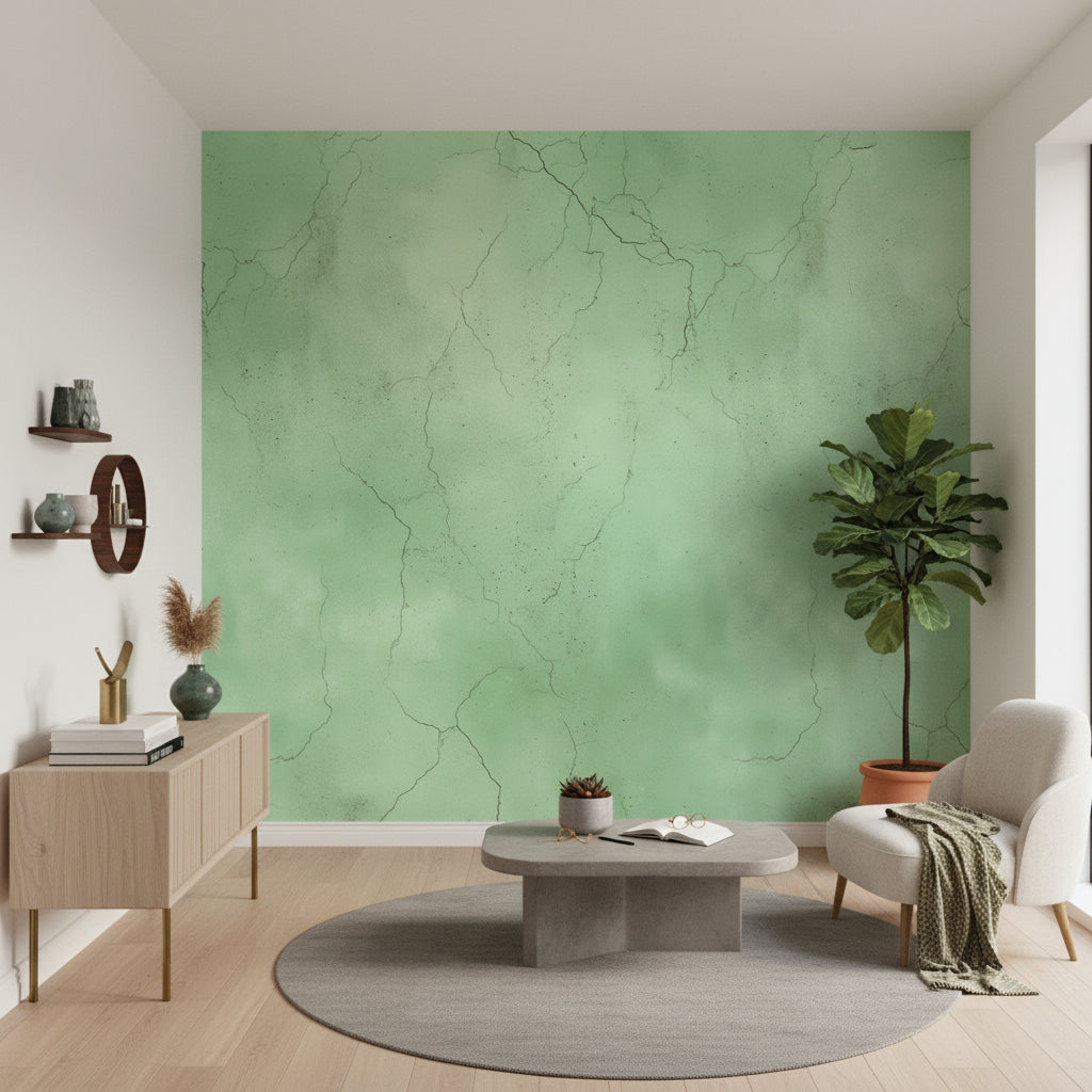 Cracked Marble Wallpaper Green Textured Wall Mural