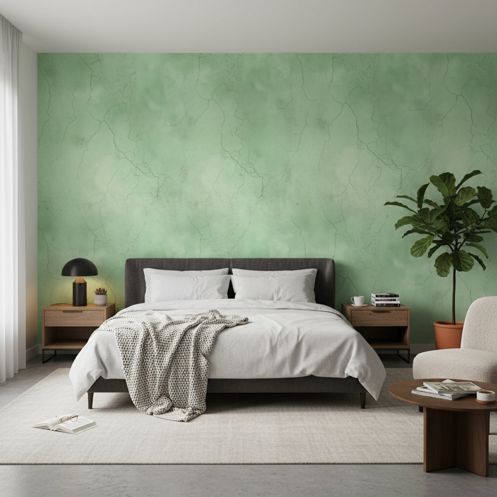 Soft Sage Green Texture Concrete Wallpaper
