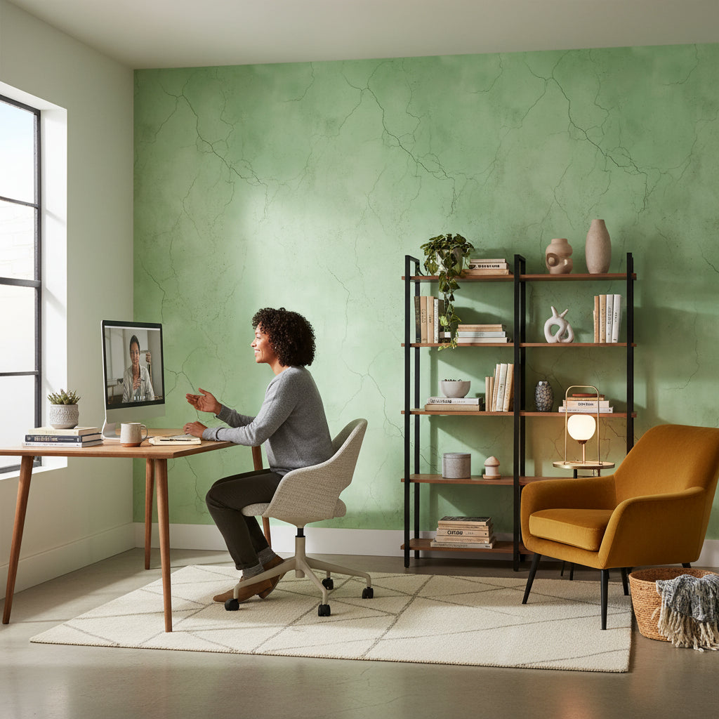 Cracked Marble Wallpaper Green Textured Wall Mural