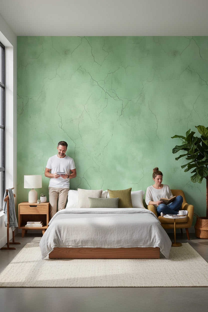 Soft Sage Green Texture Concrete Wallpaper