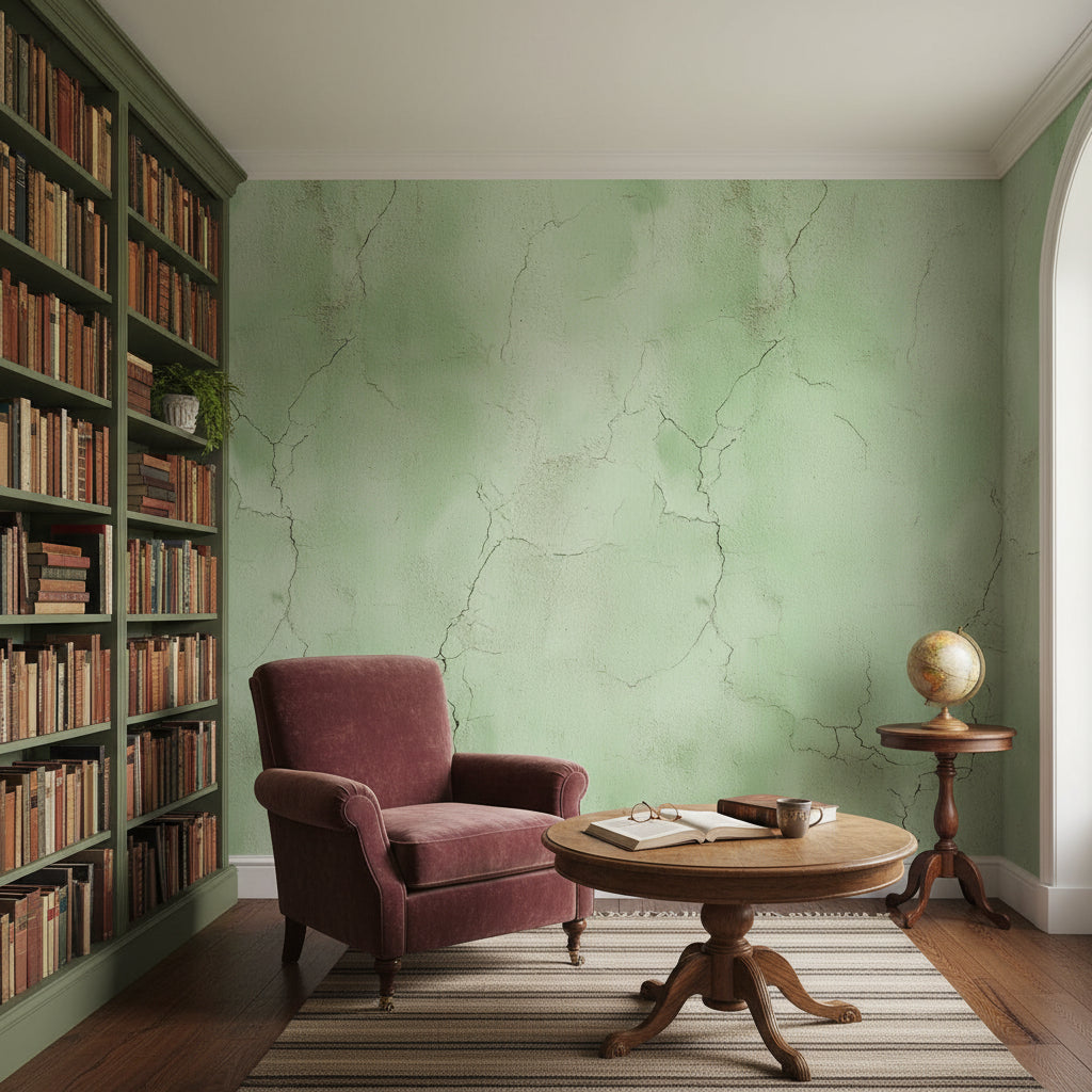 Sage Green Cracked Concrete Effect Wallpaper
