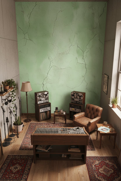 Sage Green Cracked Concrete Effect Wallpaper