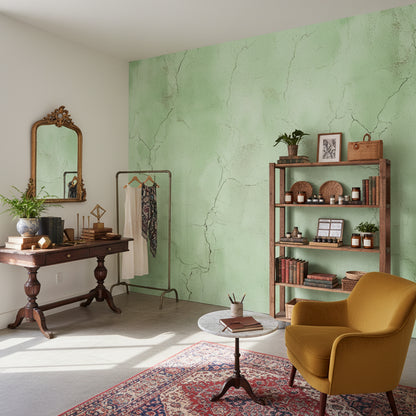 Sage Green Cracked Concrete Effect Wallpaper