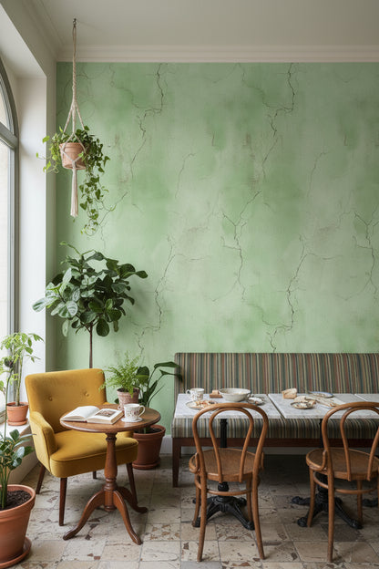 Sage Green Cracked Concrete Effect Wallpaper