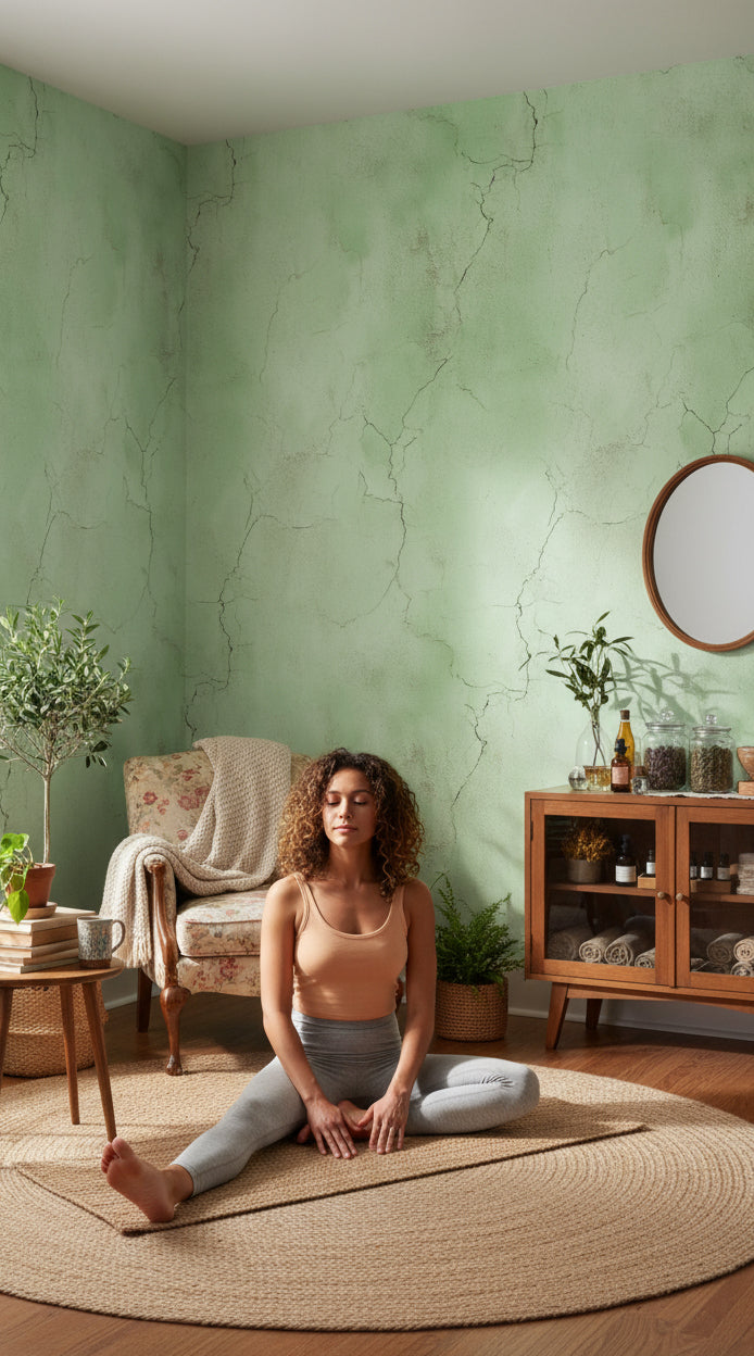 Sage Green Cracked Concrete Effect Wallpaper
