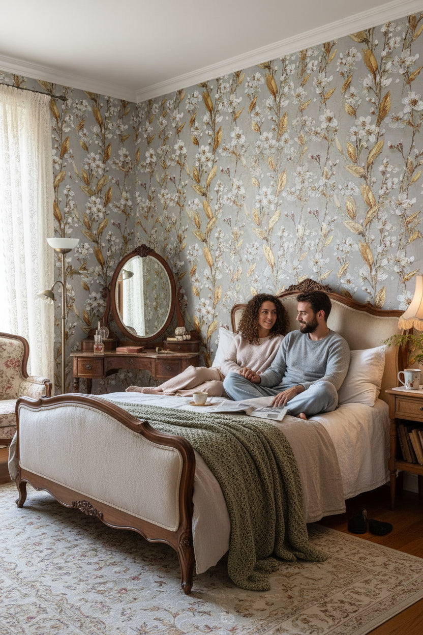 Floral Wallpaper Gold Mural Modern Wall Decor