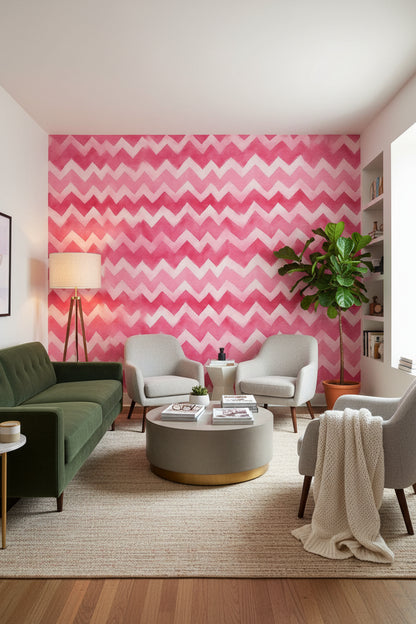 Vibrant Pink Zigzag Pattern Kids Wallpaper