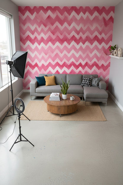 Vibrant Pink Zigzag Pattern Kids Wallpaper