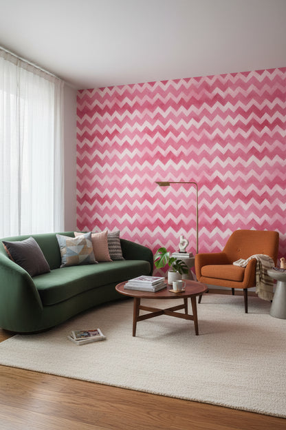 Vibrant Pink Zigzag Pattern Kids Wallpaper