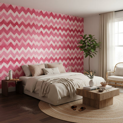 Vibrant Pink Zigzag Pattern Kids Wallpaper