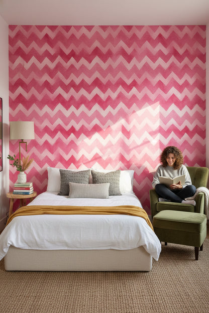 Vibrant Pink Zigzag Pattern Kids Wallpaper