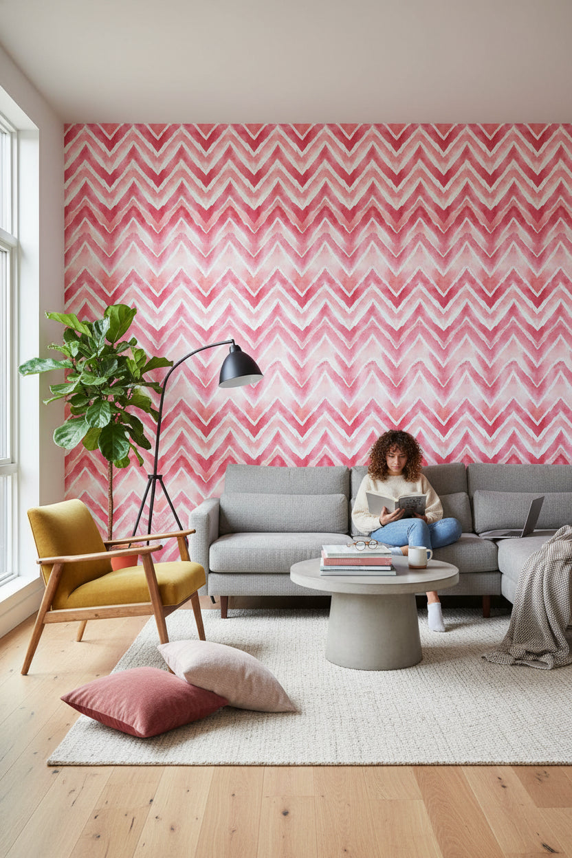 Watercolor Texture Wallpaper Modern Zigzag Removable Wall Decor