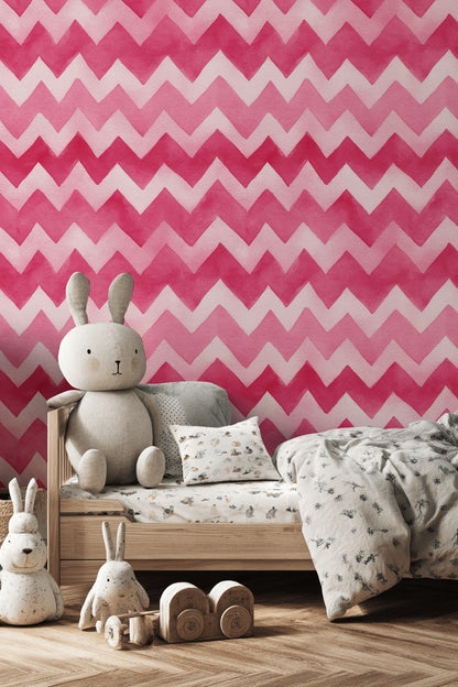 Vibrant Pink Zigzag Pattern Kids Wallpaper