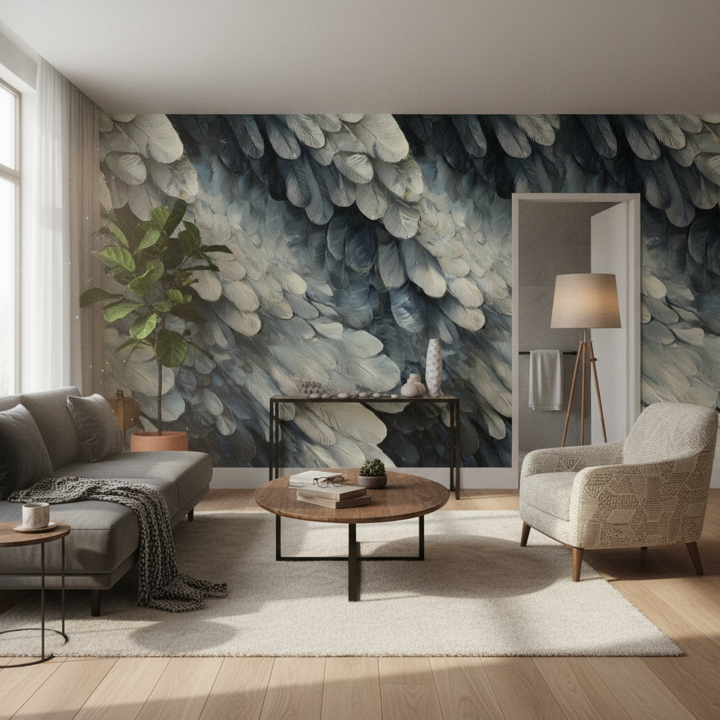 Abstract Pattern Wallpaper Gray Blue Decorative Mural