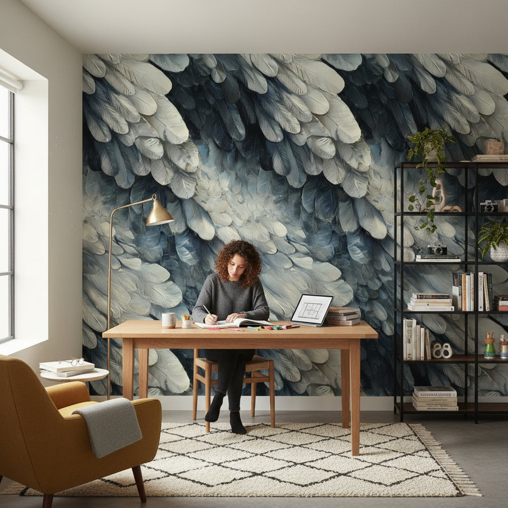 Abstract Pattern Wallpaper Gray Blue Decorative Mural