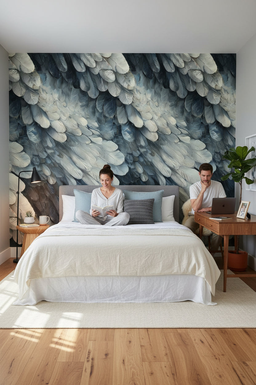 Abstract Pattern Wallpaper Gray Blue Decorative Mural