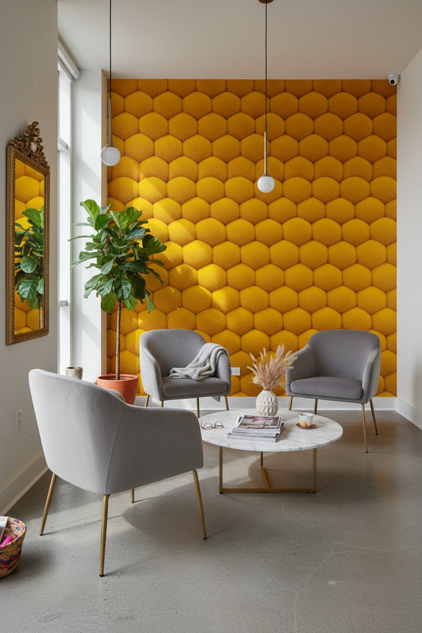 Vibrant Golden Look Honeycomb Geometric Wallpaper