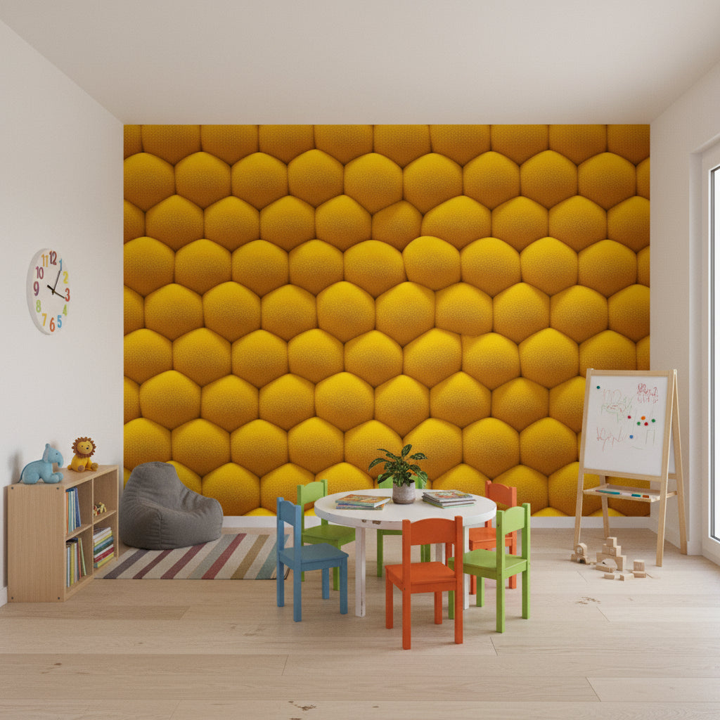 Vibrant Golden Look Honeycomb Geometric Wallpaper
