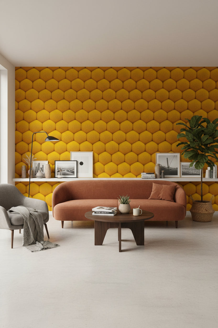 Vibrant Golden Look Honeycomb Geometric Wallpaper