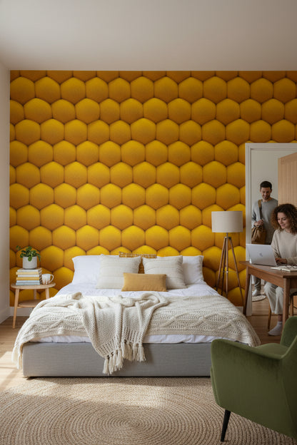 Vibrant Golden Look Honeycomb Geometric Wallpaper