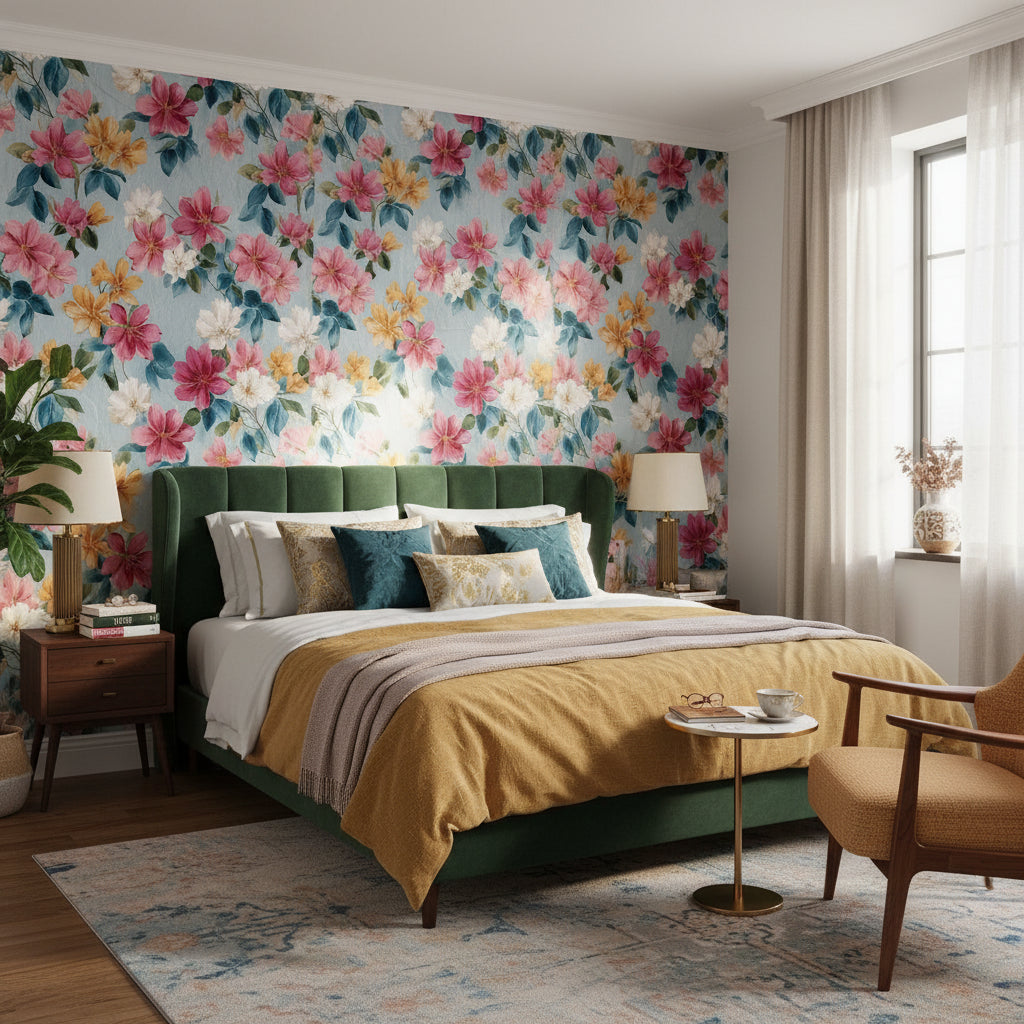Floral Wallpaper Vibrant Mural Modern Wall Decor