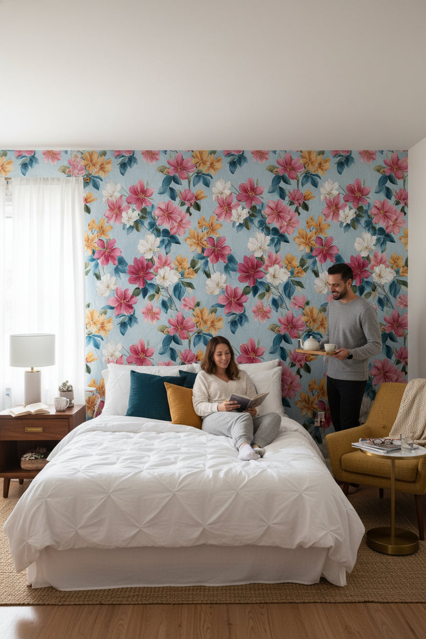 Floral Wallpaper Vibrant Mural Modern Wall Decor