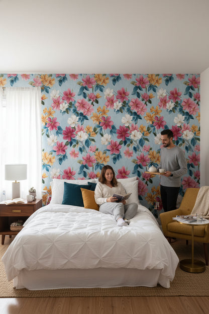 Vibrant Multicolor Large Floral Wallpaper