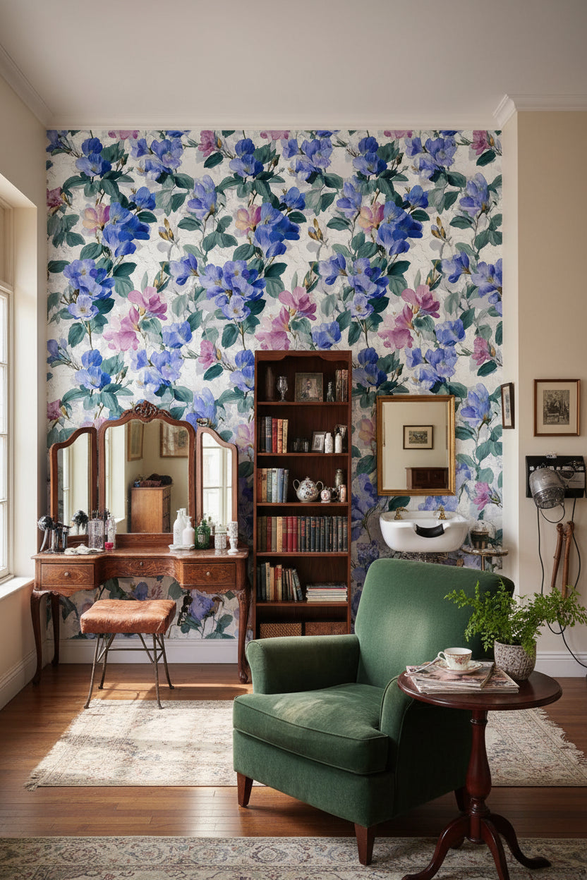 White Background Wallpaper Modern Floral Wall Art