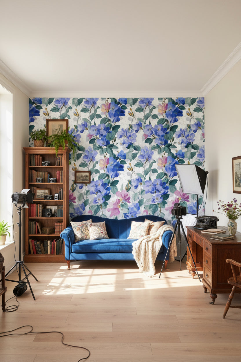 White Background Wallpaper Modern Floral Wall Art