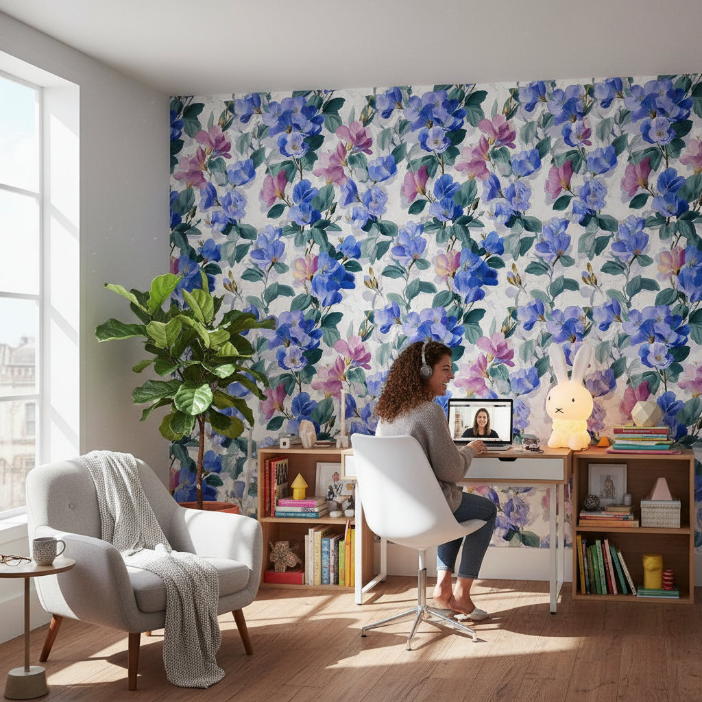 White Background Wallpaper Modern Floral Wall Art