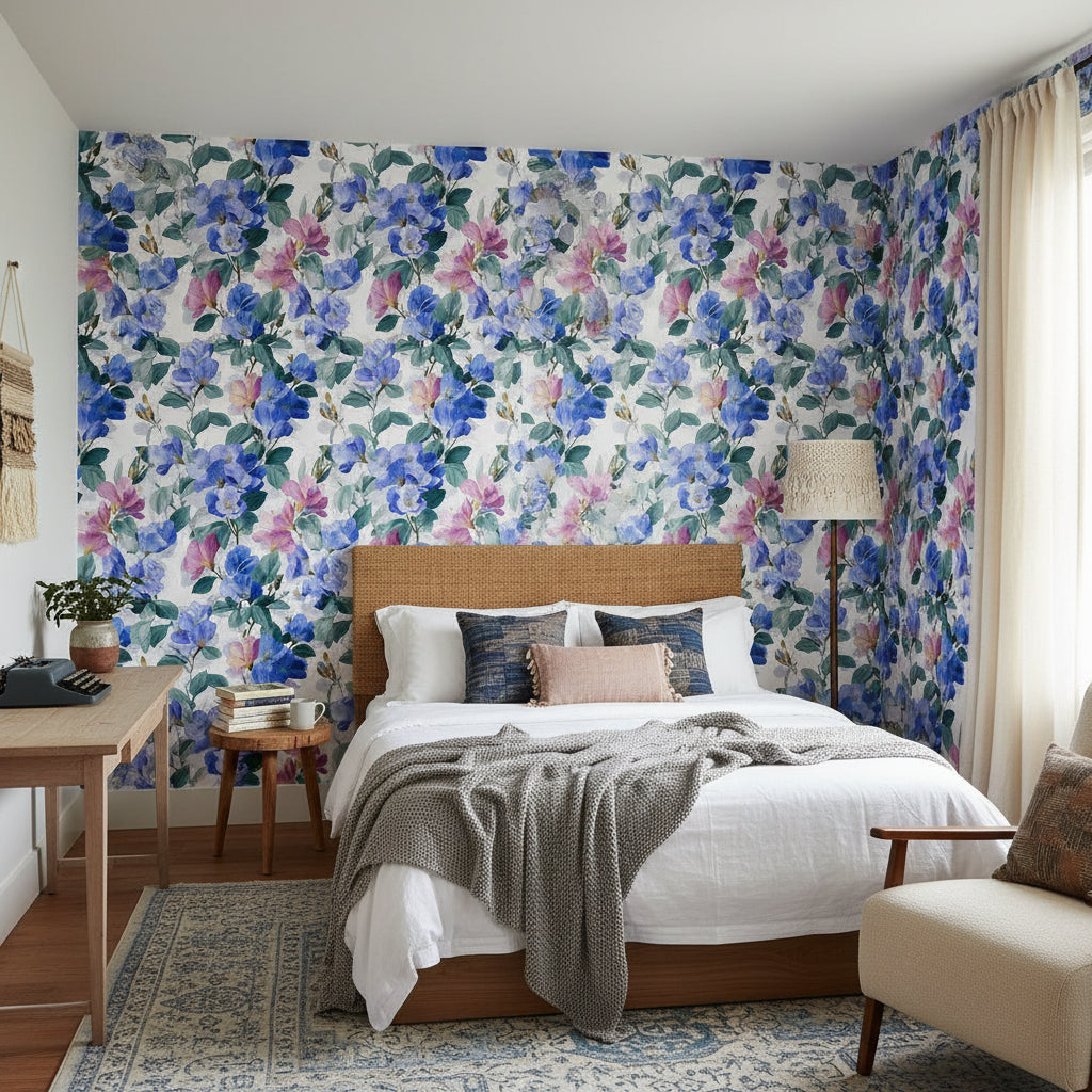 White Background Wallpaper Modern Floral Wall Art