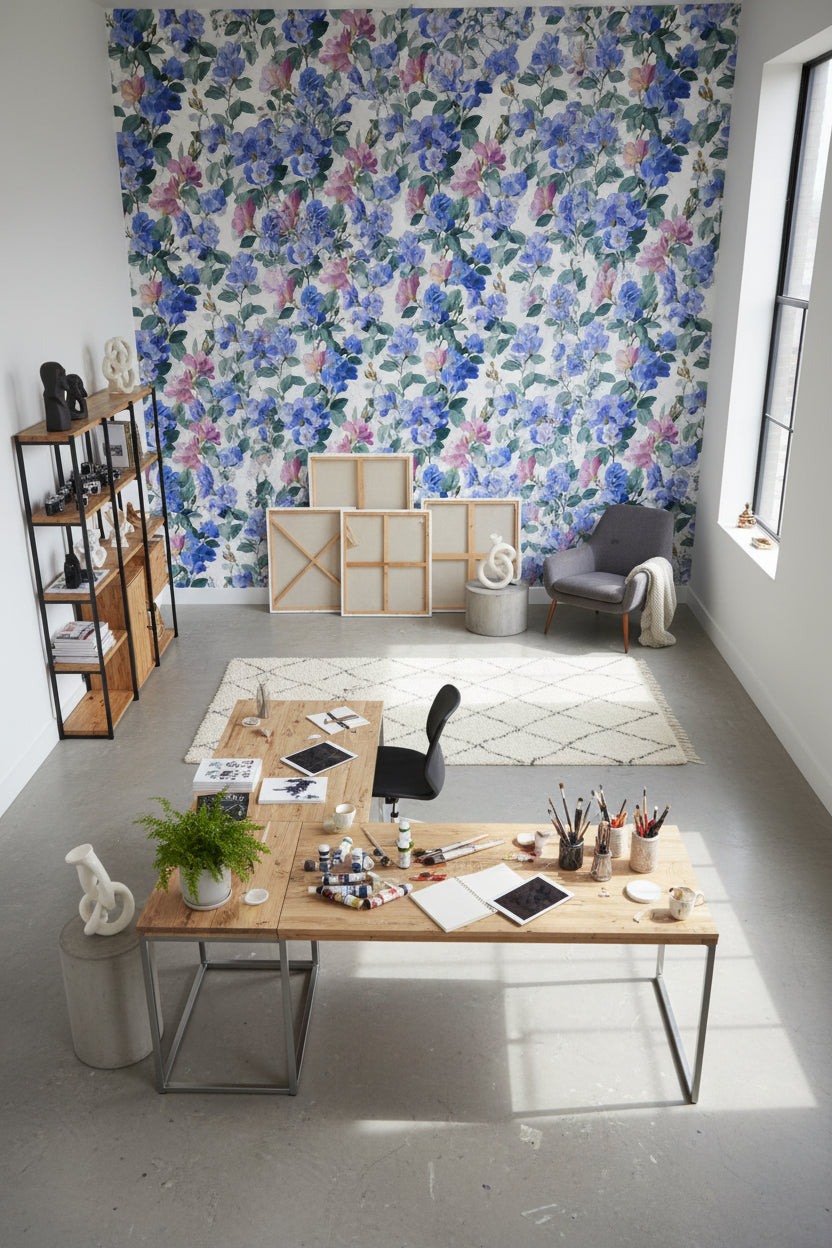 White Background Wallpaper Modern Floral Wall Art