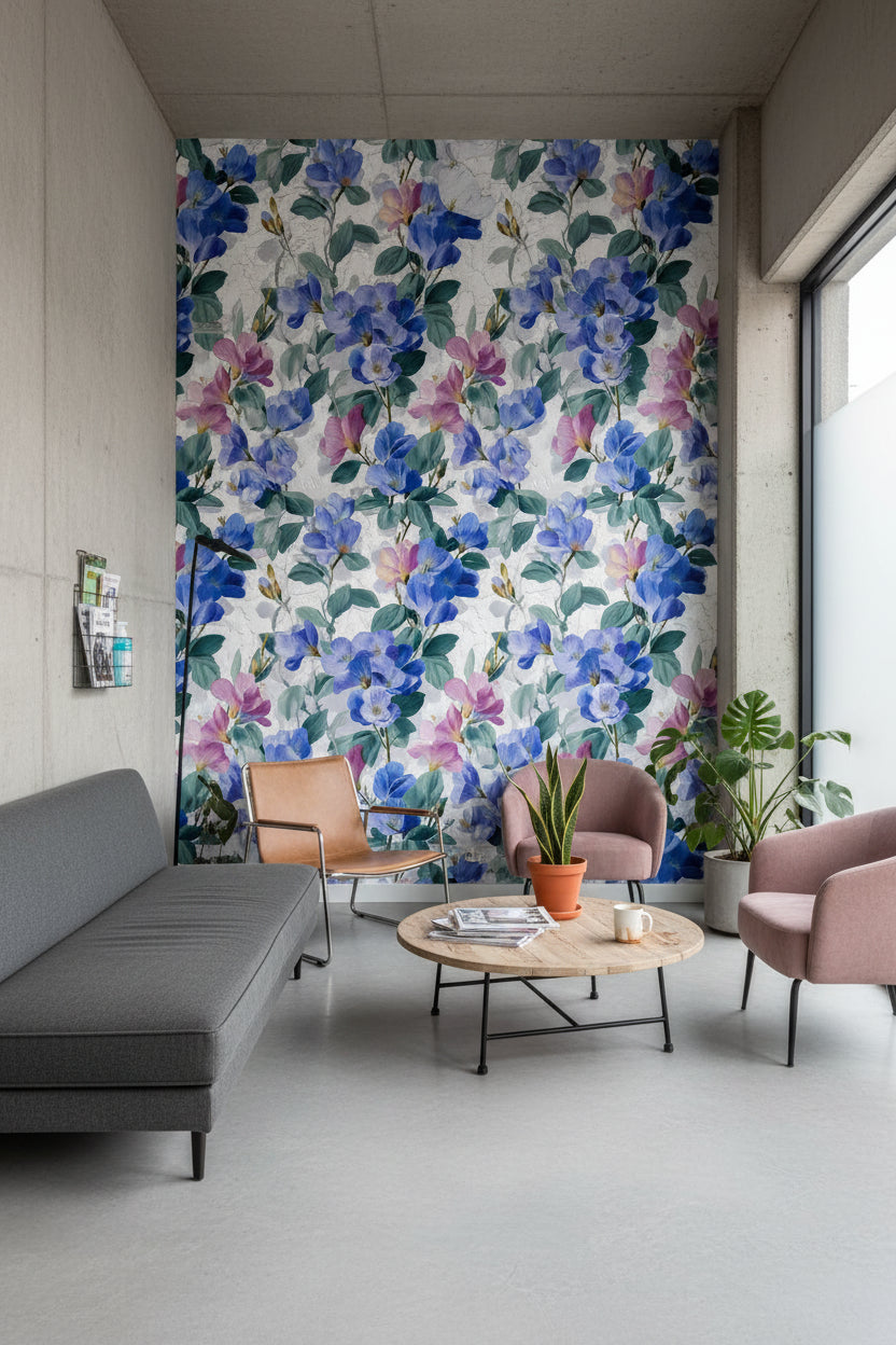 White Background Wallpaper Modern Floral Wall Art