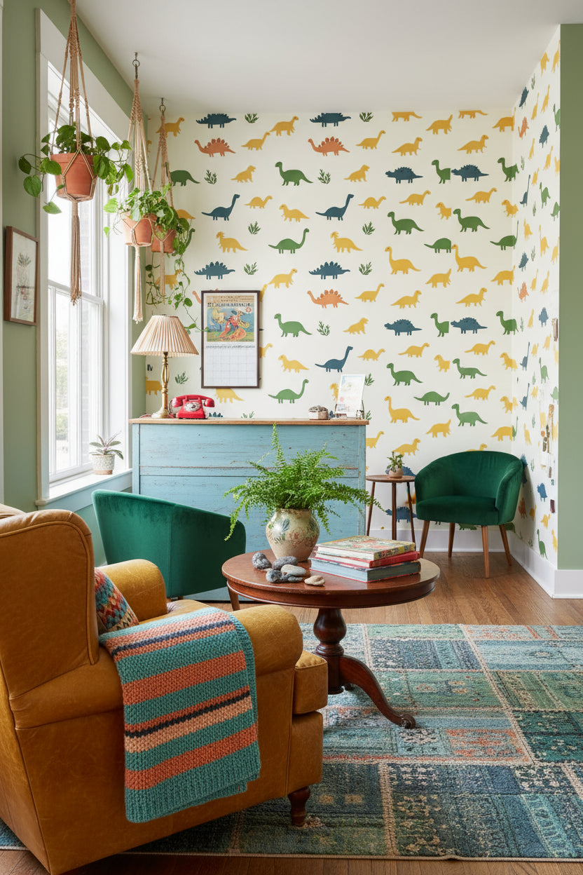 White Background Wallpaper Dinosaur Fun Wall Mural