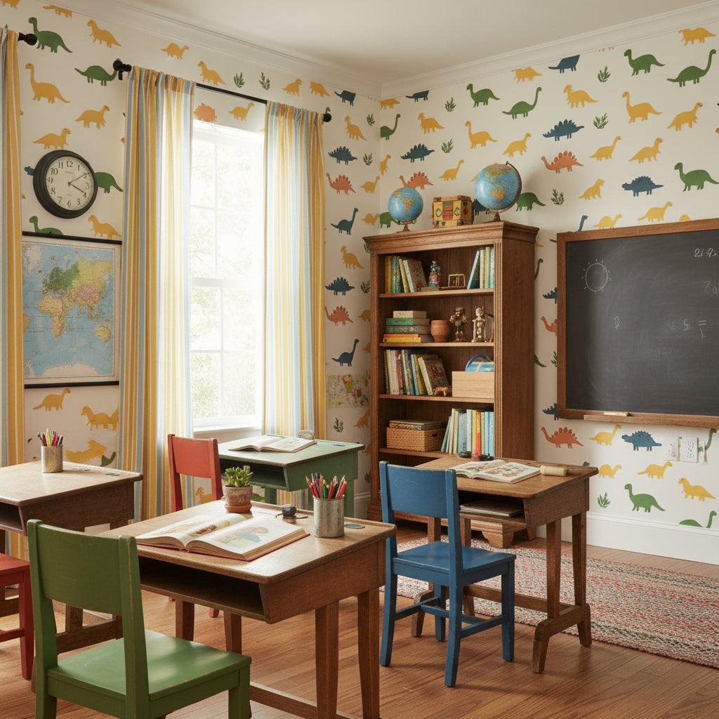 White Background Wallpaper Dinosaur Fun Wall Mural