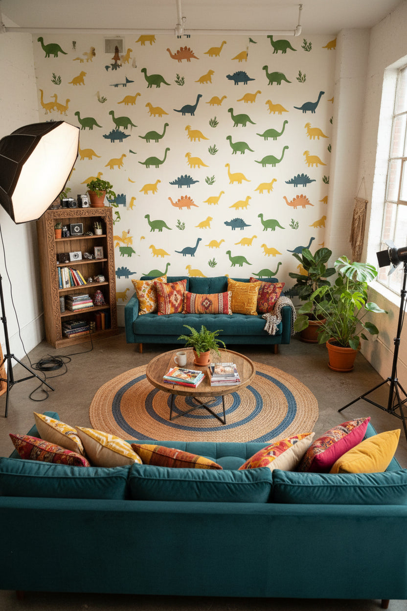 White Background Wallpaper Dinosaur Fun Wall Mural