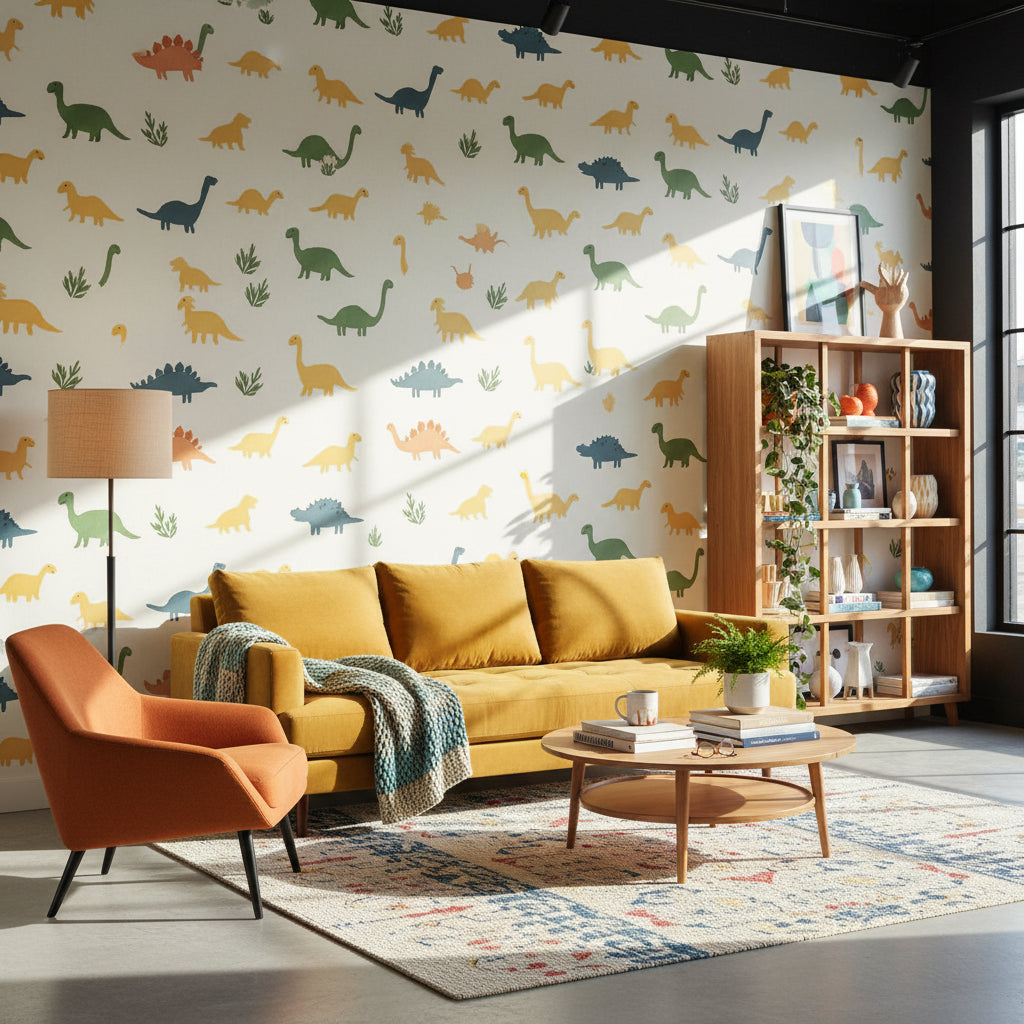 White Background Wallpaper Dinosaur Fun Wall Mural