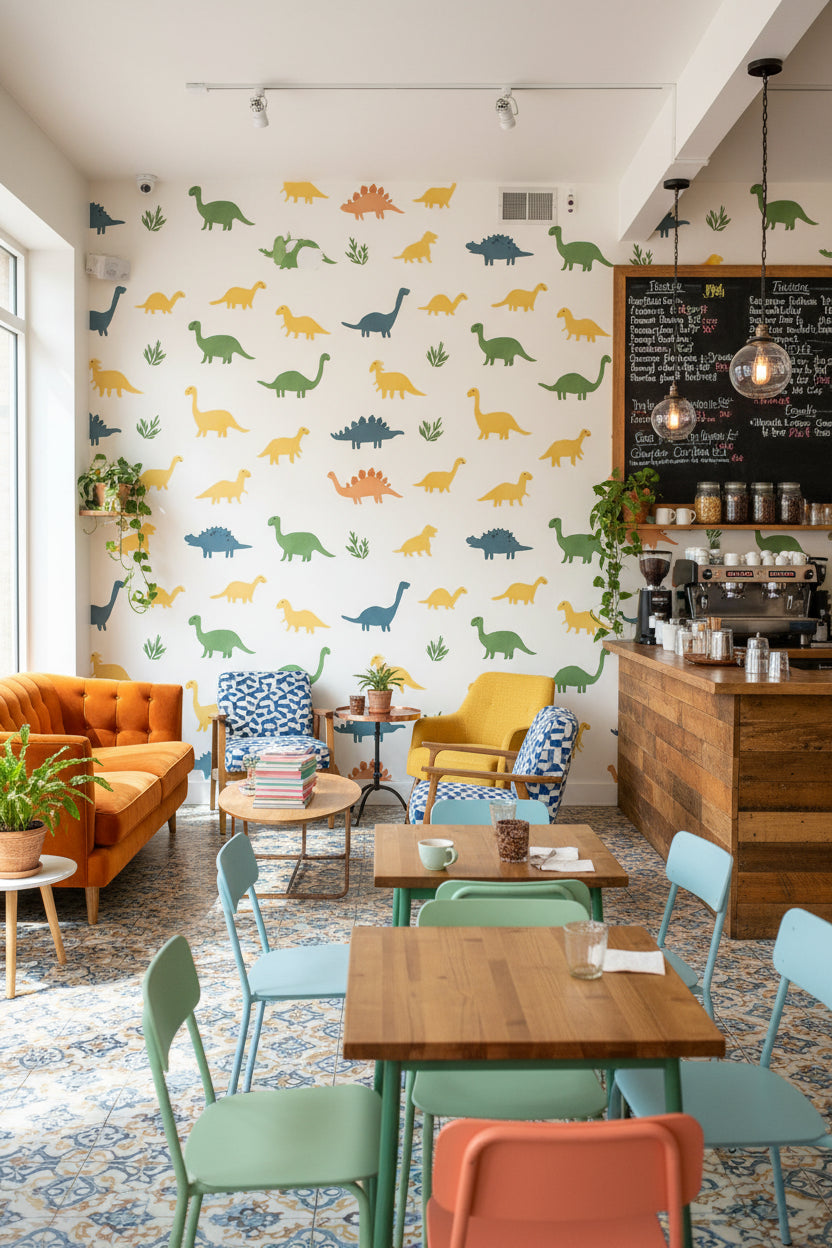 White Background Wallpaper Dinosaur Fun Wall Mural