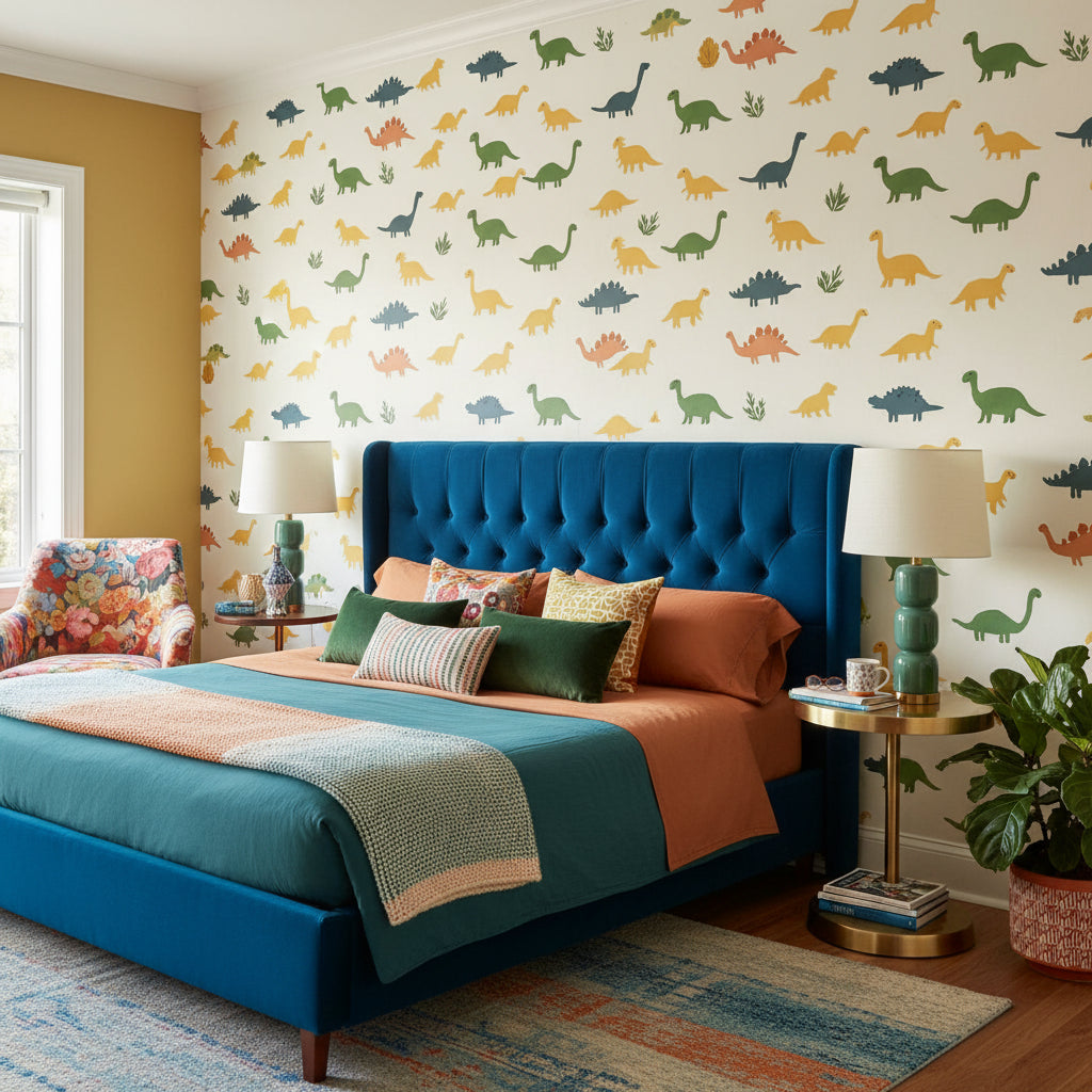 White Background Wallpaper Dinosaur Fun Wall Mural