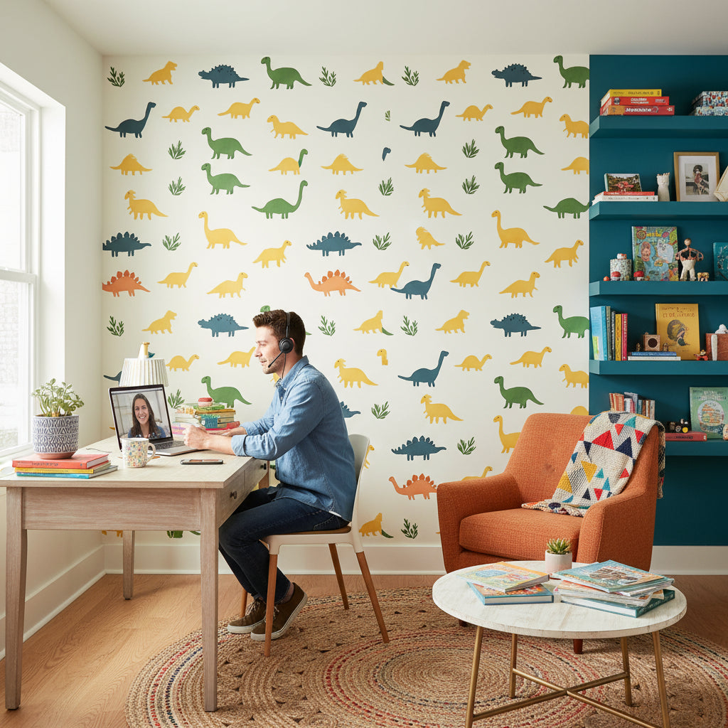 White Background Wallpaper Dinosaur Fun Wall Mural