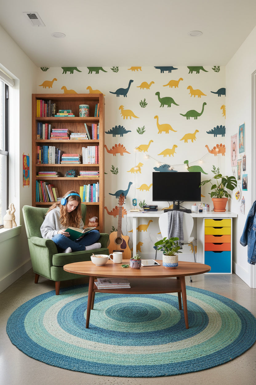 White Multicolor Dinosaur Kids Wallpaper