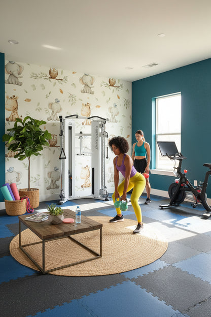 Cream Whimsical Jungle Animal Kids Wallpaper