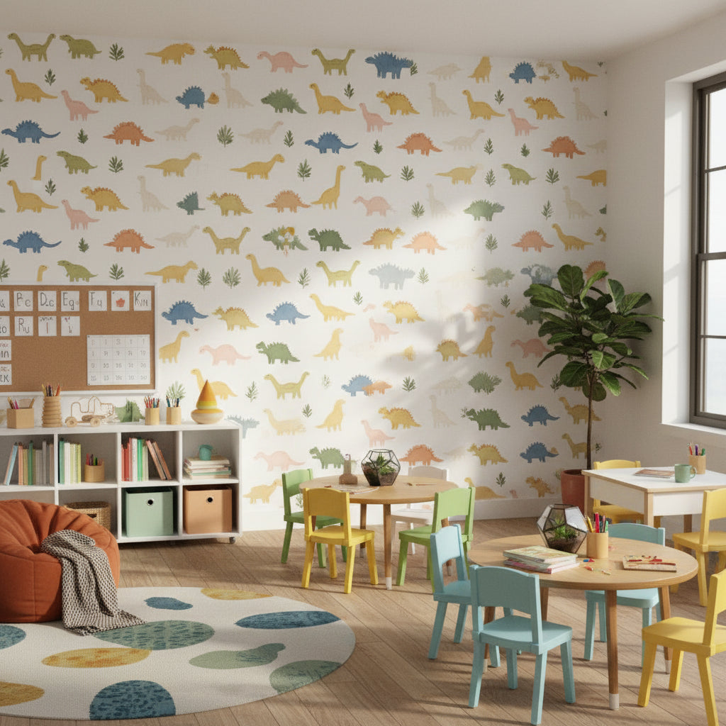 Multicolor Dinosaur Playful Kids Wallpaper