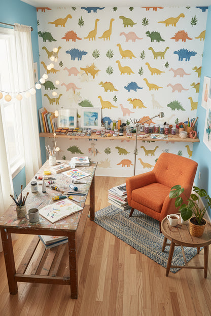Multicolor Dinosaur Playful Kids Wallpaper