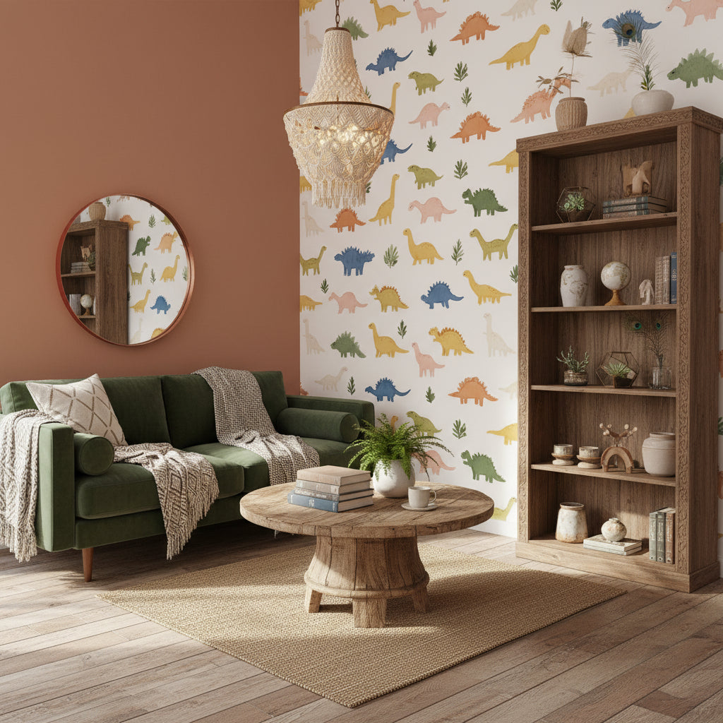 White Background Wallpaper Green Shades Playful Mural