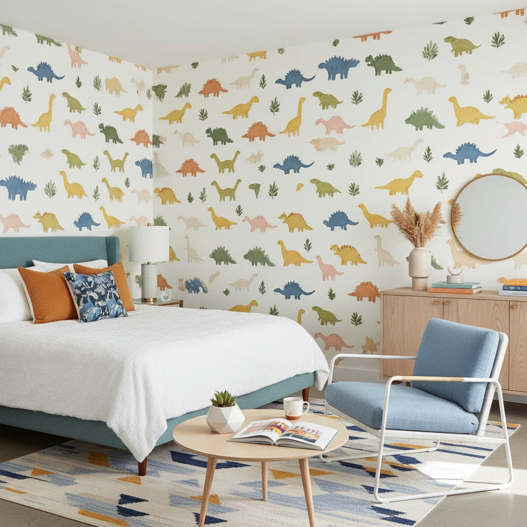 White Background Wallpaper Green Shades Playful Mural