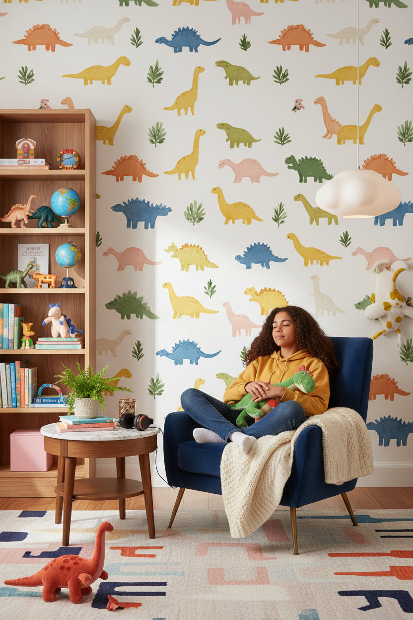 Multicolor Dinosaur Playful Kids Wallpaper