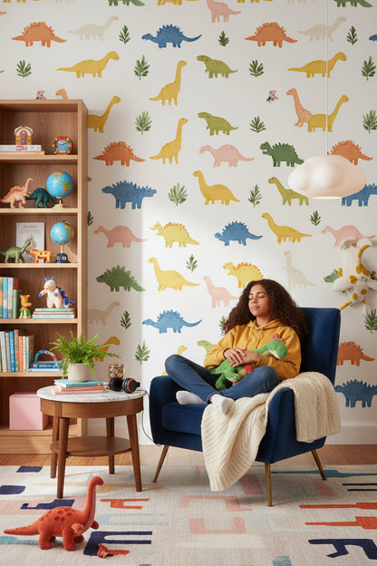 Multicolor Dinosaur Playful Kids Wallpaper