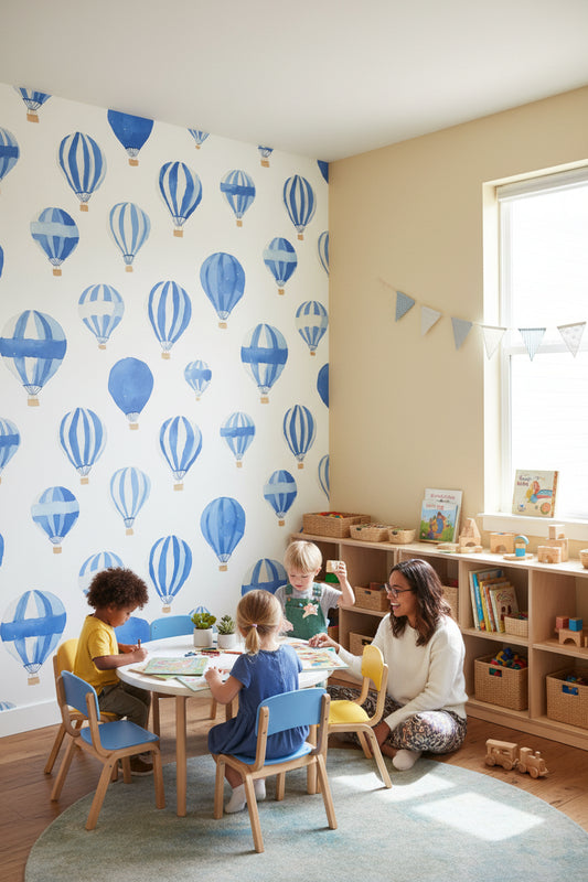 White Background Wallpaper Balloons Whimsical Wall Decor