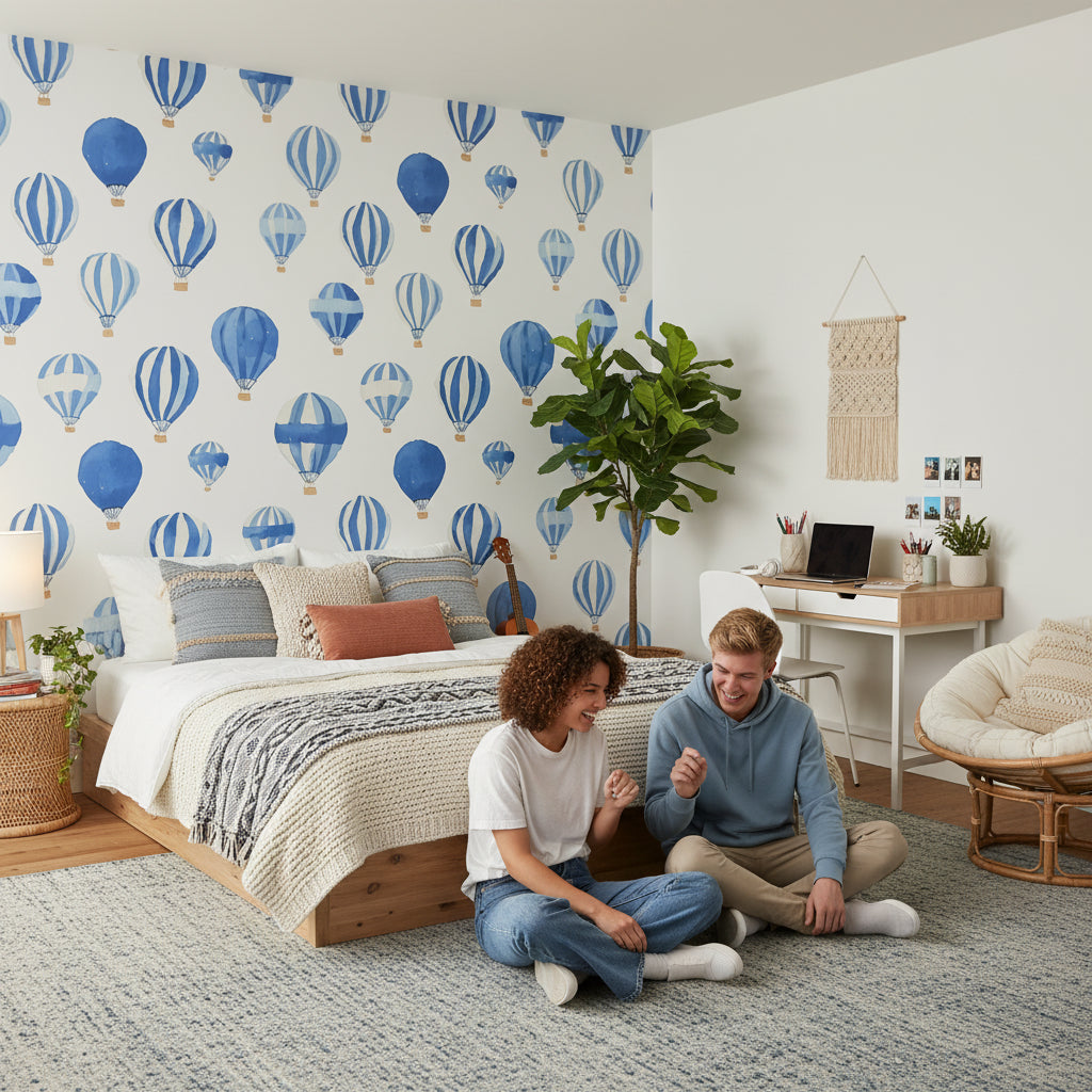 White Background Wallpaper Balloons Whimsical Wall Decor